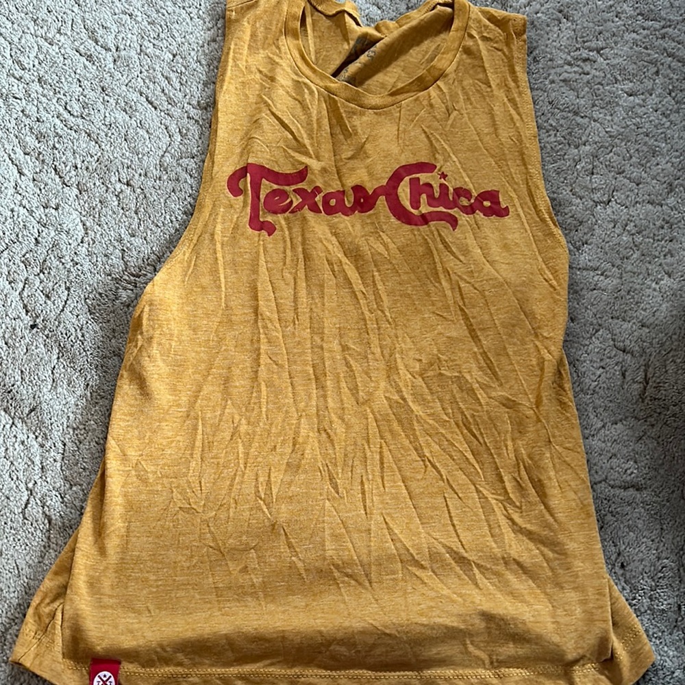 Texas Chica yellow sleeveless crew tank
